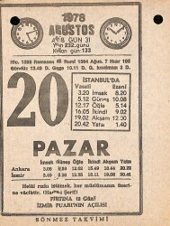 20 Ağustos 1978 Takvim Yaprağı - Doğum Günü Hediyesi EFM(N)9738 - 2