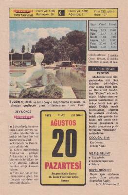 20 Ağustos 1979 Takvim Yaprağı -Doğum Günü Hediyesi EFM(N)6301 - 1