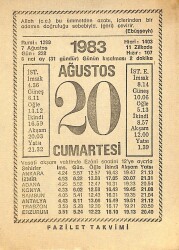 20 Ağustos 1983 Takvim Yaprağı - Doğum Günü Hediyesi EFM(N)12011 - Gökçekoleksiyon