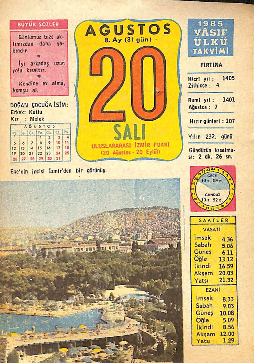 20 Ağustos 1985 Takvim Yaprağı - Doğum Günü Hediyesi EFMN13984 - 1
