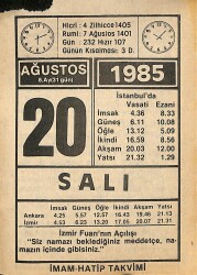  20 Ağustos 1985 Takvim Yaprağı - Doğum Günü Hediyesi EFMN15693 - Gökçekoleksiyon