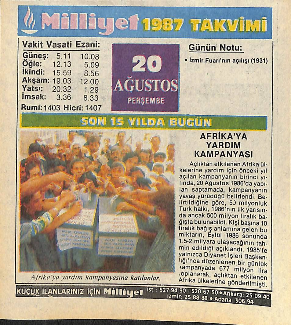 20 Ağustos 1987 Takvim Yaprağı - Doğum Günü Hediyesi EFMN14098 - 1