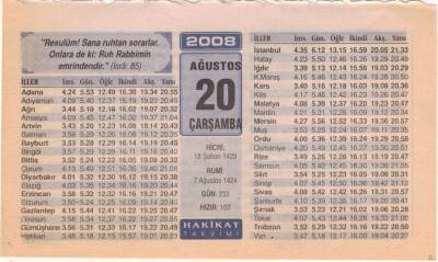 20 Ağustos 2008 Takvim Yaprağı EFM(N)2448 - 3