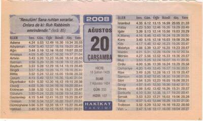 20 Ağustos 2008 Takvim Yaprağı EFM(N)2448 - 1