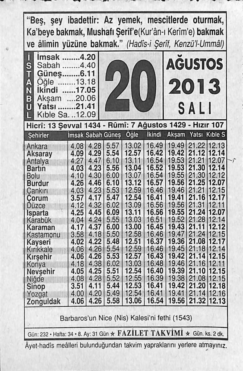 20 Ağustos 2013 Takvim Yaprağı - Doğum Günü Hediyesi EFMN13563 - 1