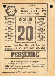 20 Aralık 1973 Takvim Yaprağı - Doğum Günü Hediyesi EFMN13667 - Gökçekoleksiyon