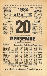 20 Aralık 1984 Takvim Yaprağı - Doğum Günü Hediyesi EFMN14504 - Gökçekoleksiyon