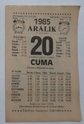 20 Aralık 1985 Takvim Yaprağı - Doğum Günü Hediyesi EFM(N)6865 - Gökçekoleksiyon