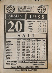 20 Aralık 1988 Takvim Yaprağı - Doğum Günü Hediyesi EFMN14580 - Gökçekoleksiyon