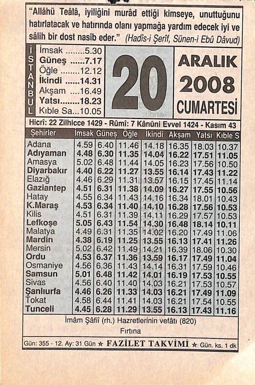 20 Aralık 2008 Takvim Yaprağı - Doğum Günü Hediyesi EFMN15313 - 1