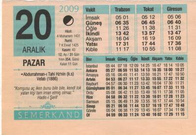 20 Aralık 2009 Takvim Yaprağı EFM(N)4394 - 1