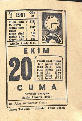 20 Ekim 1961 Takvim Yaprağı - Doğum Günü Hediyesi EFM(N)11336 - 1