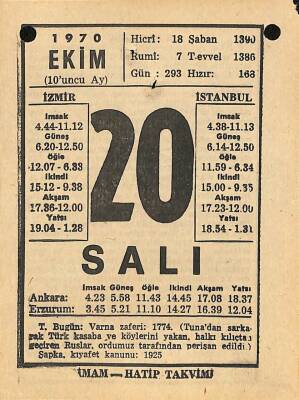 20 Ekim 1970 Takvim Yaprağı - Doğum Günü Hediyesi EFM(N)10550 - 4