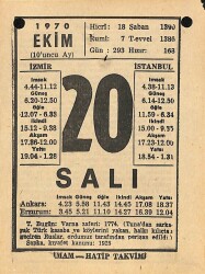 20 Ekim 1970 Takvim Yaprağı - Doğum Günü Hediyesi EFM(N)10550 - 2