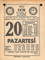 20 Ekim 1975 Takvim Yaprağı - Doğum Günü Hediyesi EFM(N)12554 - Gökçekoleksiyon