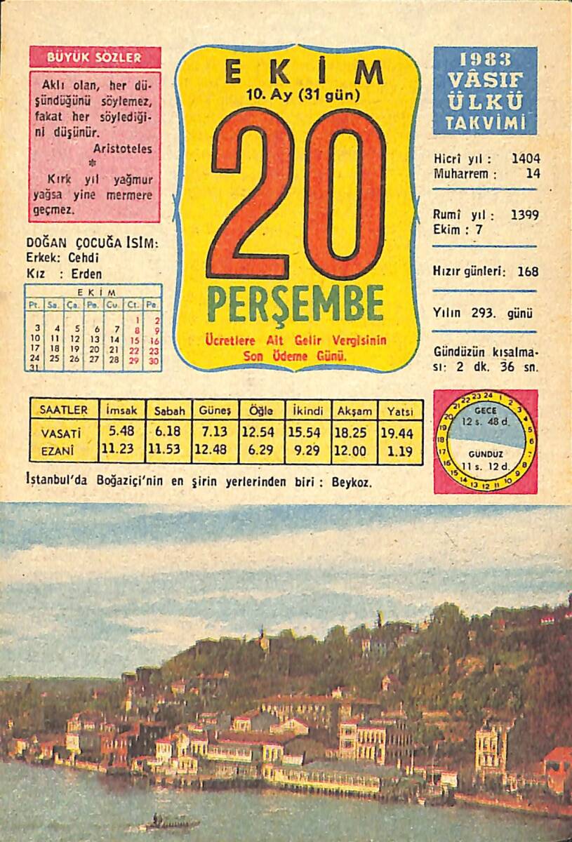 20 Ekim 1983 Takvim Yaprağı - Doğum Günü Hediyesi EFMN14730 - 1