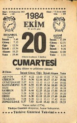 20 Ekim 1984 Takvim Yaprağı - Doğum Günü Hediyesi EFMN14563 - Gökçekoleksiyon