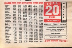 20 Ekim 1999 Takvim Yaprağı - Doğum Günü Hediyesi EFMN14067 - Gökçekoleksiyon
