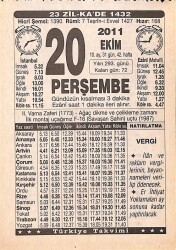 20 Ekim 2011 Takvim Yaprağı - Doğum Günü Hediyesi EFMN15300 - Gökçekoleksiyon