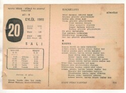 20 Eylül 1960 Ajans Türk Takvim Yaprağı (Şiirli Saatli) EFM(N) 1727 - 4