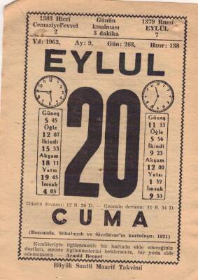 20 Eylül 1963 Takvim Yaprağı EFM(N)3632 - 1