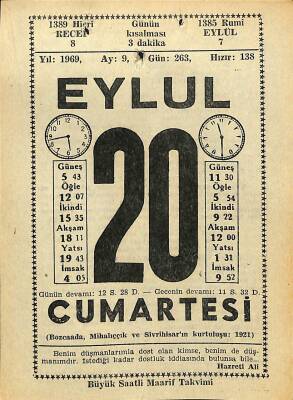 20 Eylül 1969 Takvim Yaprağı - Doğum Günü Hediyesi EFM(N)11139 - 1