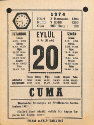 20 Eylül 1974 Takvim Yaprağı - Doğum Günü Hediyesi EFM(N)12353 - Gökçekoleksiyon