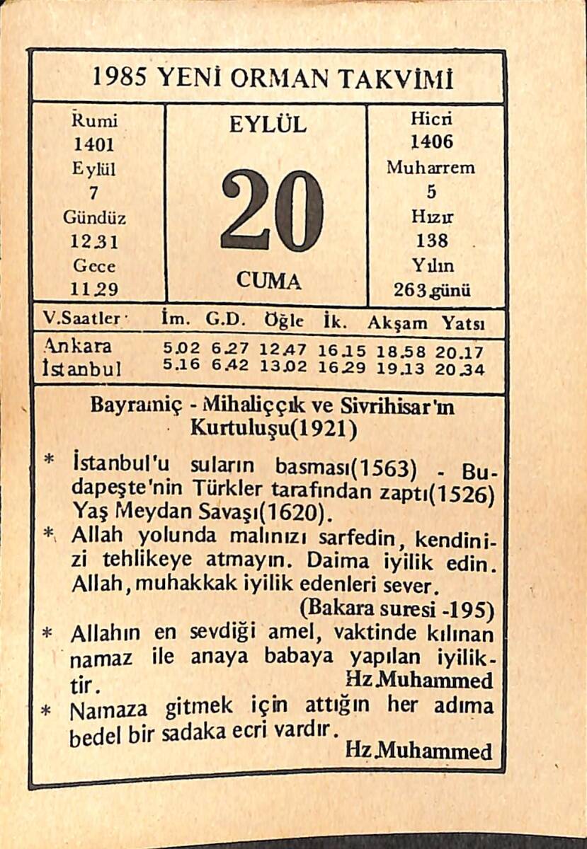 20 Eylül 1985 Takvim Yaprağı - Doğum Günü Hediyesi EFMN14979 - 1