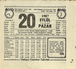 20 Eylül 1987 Takvim Yaprağı - Doğum Günü Hediyesi EFMN13955 - Gökçekoleksiyon