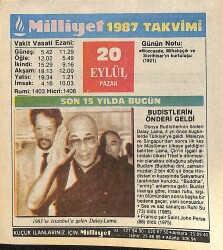 20 Eylül 1987 Takvim Yaprağı - Doğum Günü Hediyesi EFMN14137 - Gökçekoleksiyon