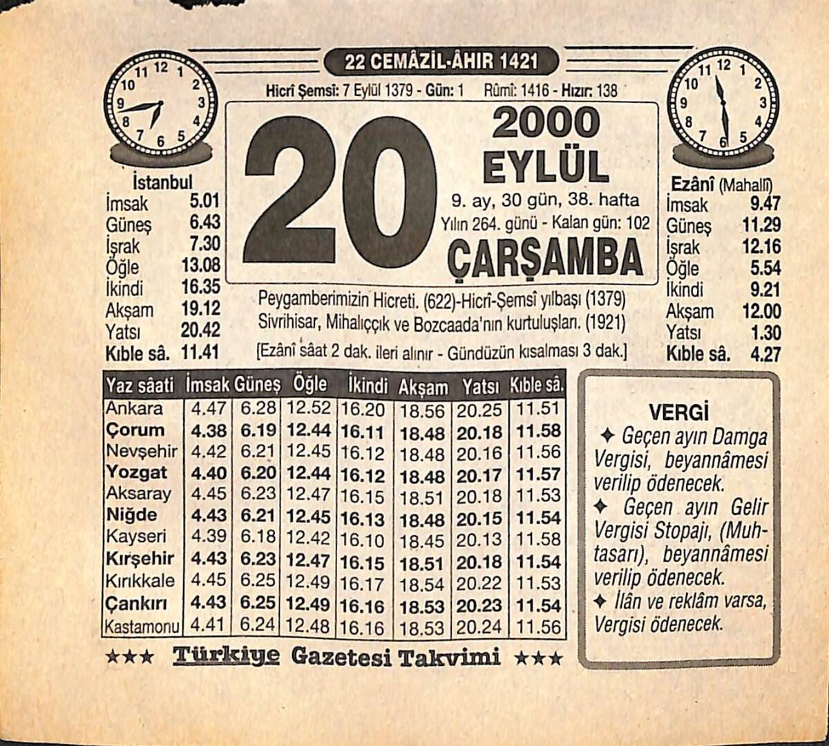 20 Eylül 2000 Takvim Yaprağı - Doğum Günü Hediyesi EFMN14240 - 1