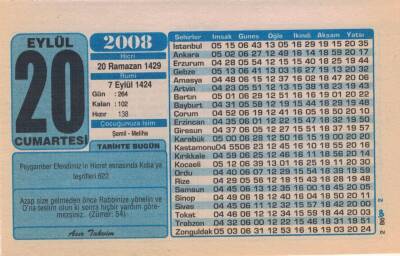 20 Eylül 2008 Takvim Yaprağı EFM(N)2960 - 1
