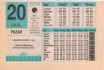 20 Eylül 2009 Takvim Yaprağı EFM(N)2943 - 1