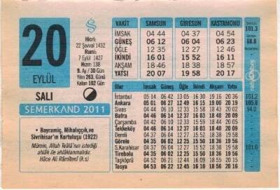 20 Eylül 2011 Takvim Yaprağı EFM(N)1308 - 3