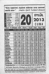 20 Eylül 2013 Takvim Yaprağı - Doğum Günü Hediyesi EFMN13588 - Gökçekoleksiyon