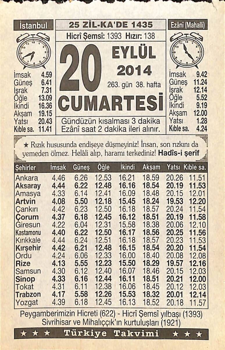 20 Eylül 2014 Takvim Yaprağı - Doğum Günü Hediyesi EFMN14310 - 1