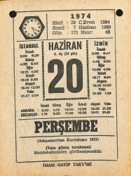20 Haziran 1974 Takvim Yaprağı - Doğum Günü Hediyesi EFM(N)11955 - Gökçekoleksiyon