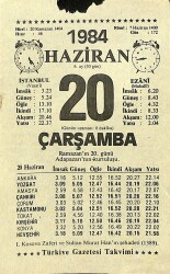 20 Haziran 1984 Takvim Yaprağı - Doğum Günü Hediyesi EFM(N)11639 - Gökçekoleksiyon