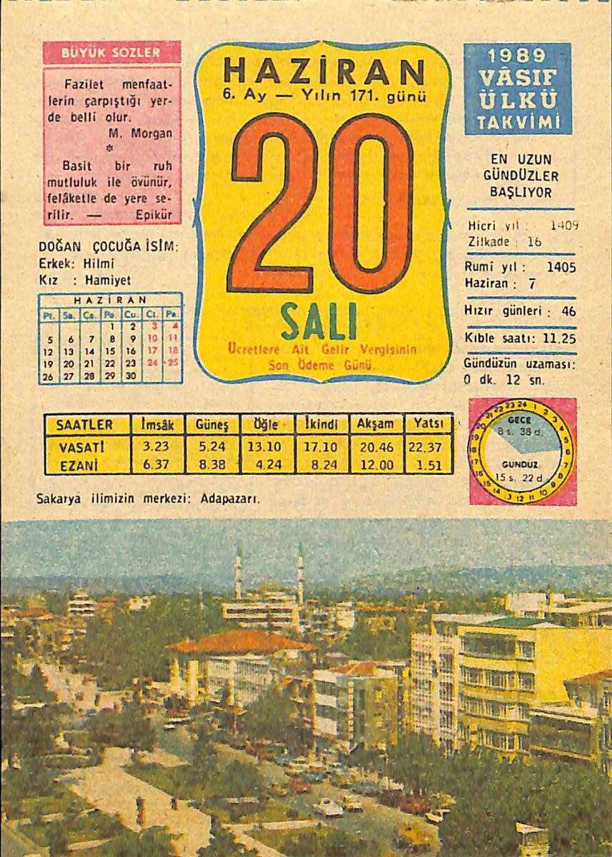 20 Haziran 1989 Takvim Yaprağı - Doğum Günü Hediyesi EFMN13801 - 1