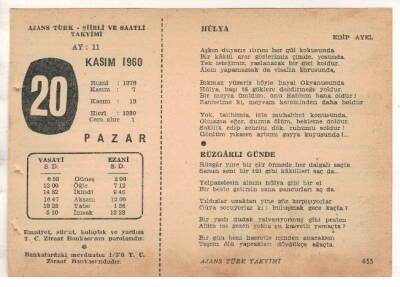 20 Kasım 1960 Ajans Türk Takvim Yaprağı (Şiirli Saatli) EFM(N) 1786 - 3
