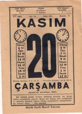 20 Kasım 1963 Takvim Yaprağı EFM(N)3694 - 3
