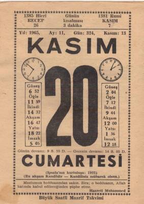 20 Kasım 1965 Takvim Yaprağı EFM(N)3693 - 1