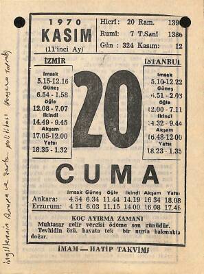 20 Kasım 1970 Takvim Yaprağı - Doğum Günü Hediyesi EFM(N)10752 - 3