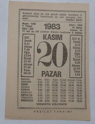20 Kasım 1983 Takvim Yaprağı - Doğum Günü Hediyesi EFM(N)6912 - Gökçekoleksiyon