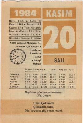 20 Kasım 1984 Takvim Yaprağı EFM(N)3360 - 1