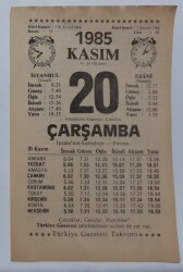 20 Kasım 1985 Takvim Yaprağı - Doğum Günü Hediyesi EFM(N)6696 - Gökçekoleksiyon