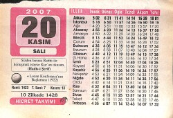 20 Kasım 2007 Takvim Yaprağı - Doğum Günü Hediyesi EFMN16001 - Gökçekoleksiyon