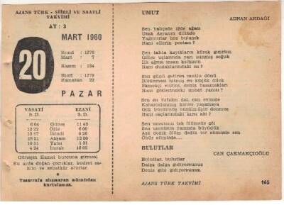 20 Mart 1960 Ajans Türk Takvim Yaprağı (Şiirli Saatli) EFM(N)1546 - 3
