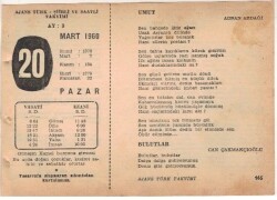 20 Mart 1960 Ajans Türk Takvim Yaprağı (Şiirli Saatli) EFM(N)1546 - 1