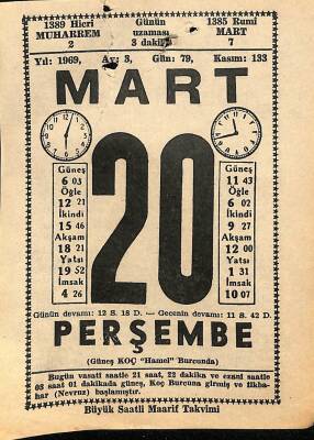 20 Mart 1969 Takvim Yaprağı - Doğum Günü Hediyesi EFM(N)10996 - 1